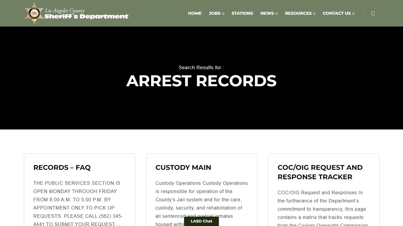 Arrest records - Los Angeles County Sheriff's Department